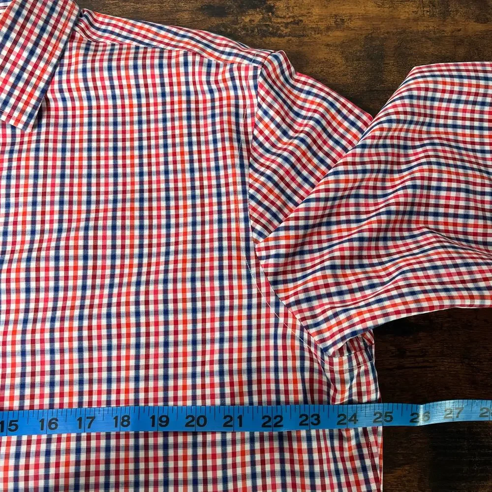 Banana Republic Button Dress Shirt Men XL Red Blue Check Plaid Non Iron Slim Fit